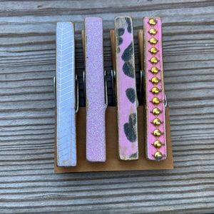 Hand decorated clothespin magnets antiqued hand painted with scrapbook paper